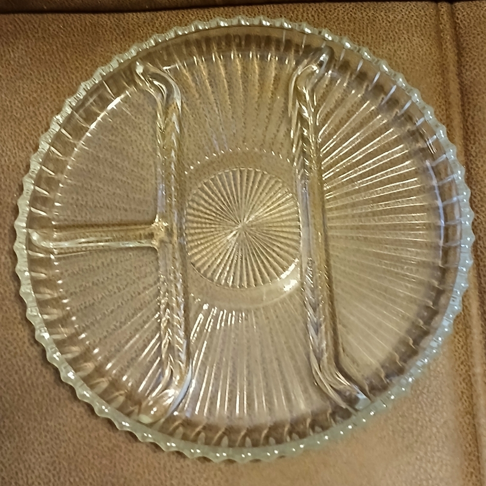 Vintage Elegant Clear Glass Divided Serving Platter Relish Tray